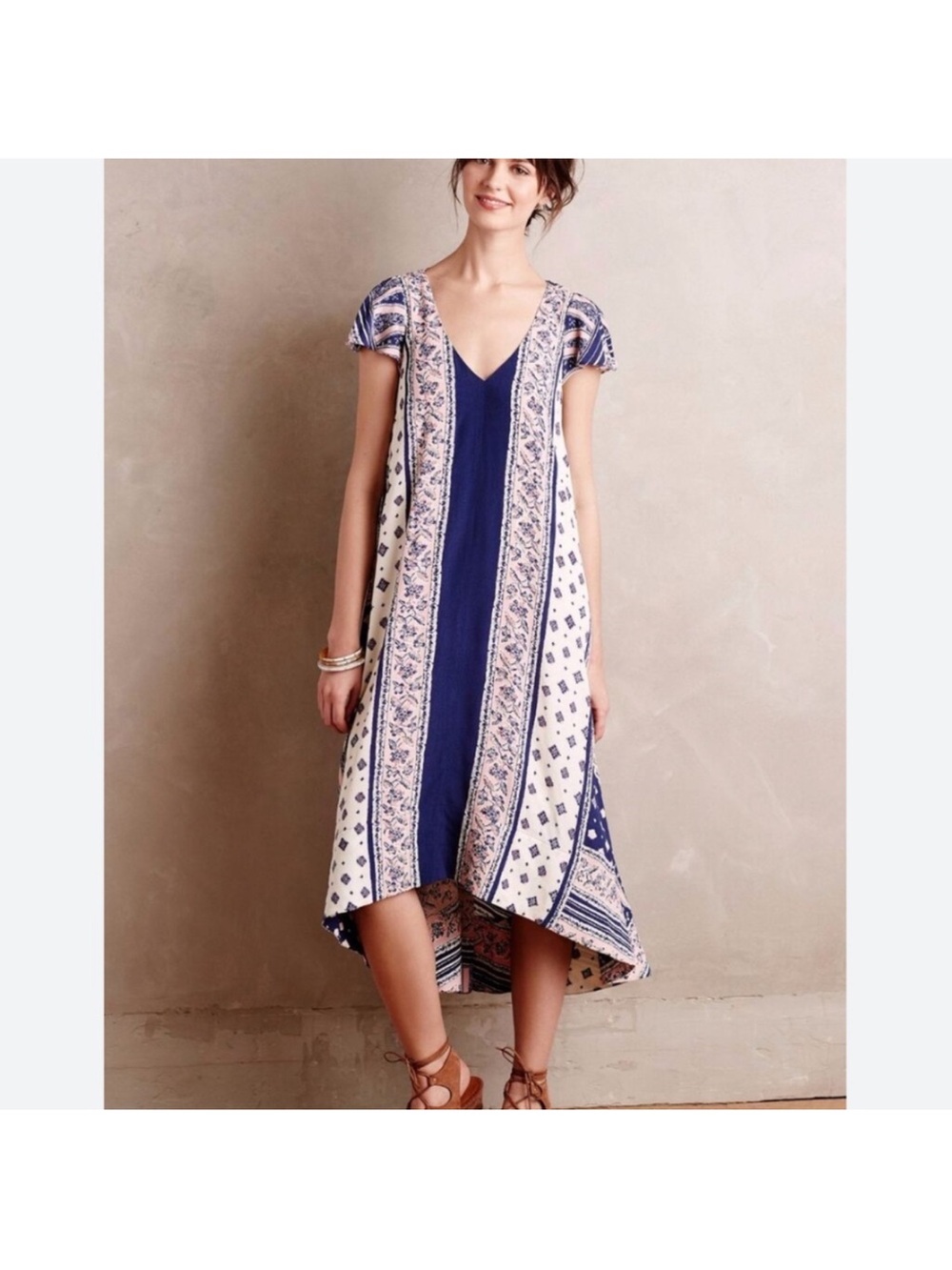 Anthropologie Maeve Navy and White Maxi Dress-Relaxed Fit